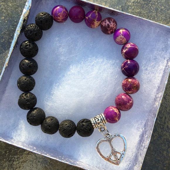PeaceFrog Jewelry - Purple Jasper Black Rock Heart Peace Bracelet